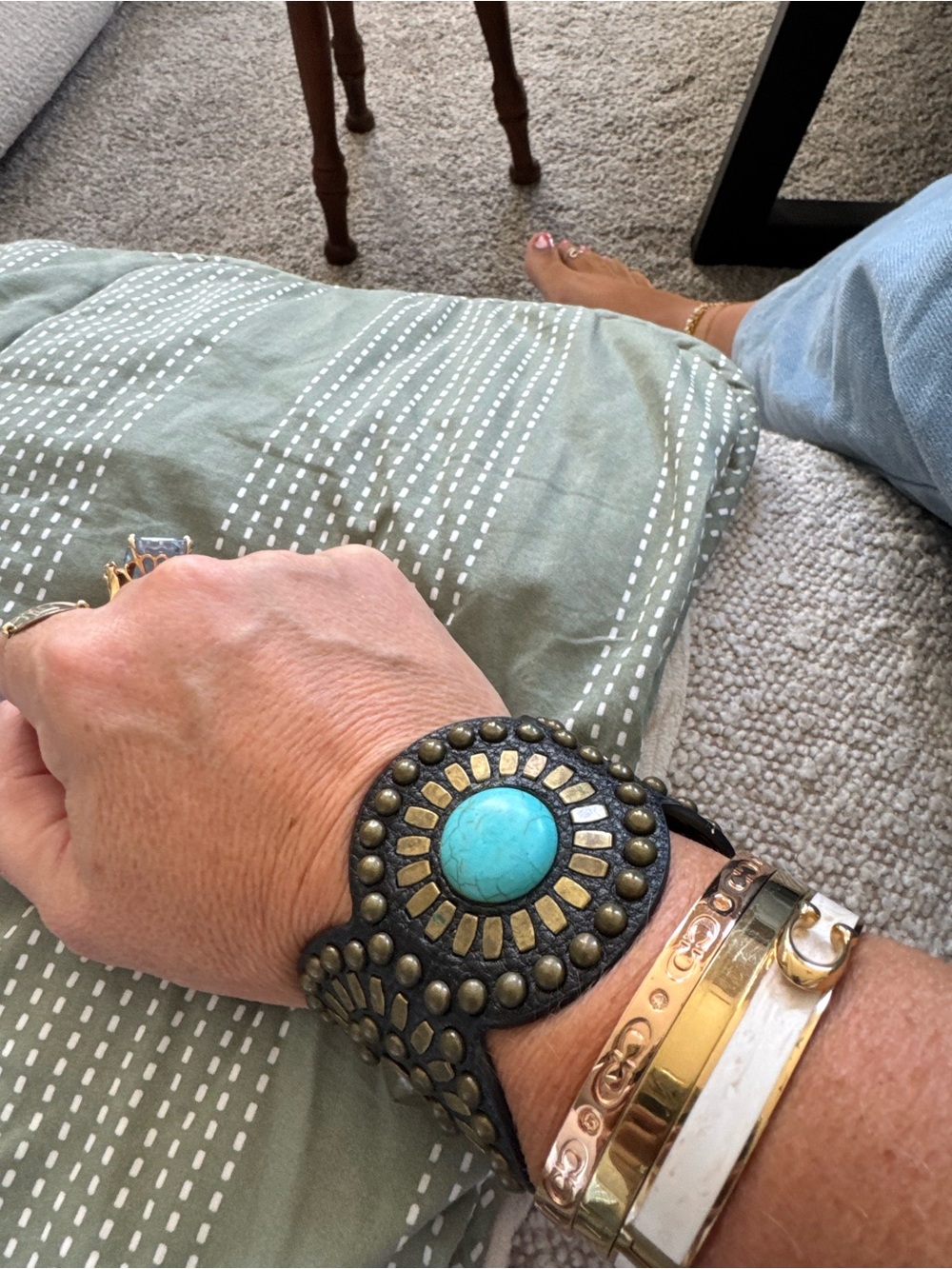 Turquoise Accent Leather Cuff Bracelet - Home Accents